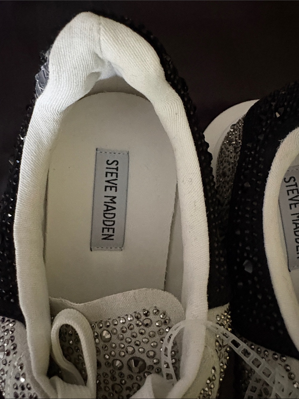 Steve Madden White & Black Crystal Embellished Men’s Lace-Up Sneakers Size 8.5 - Picture 5 of 9